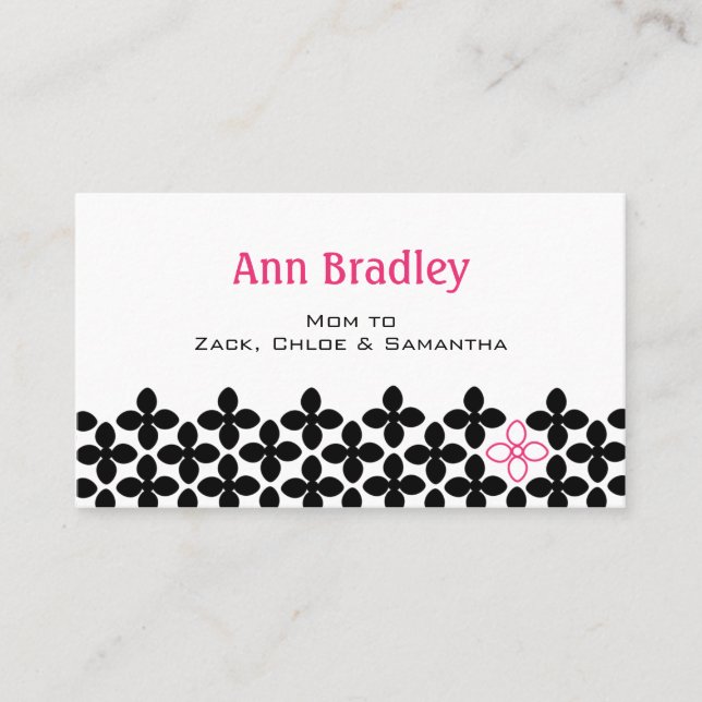 Black and Pink Flower Mom Calling Card (Front)