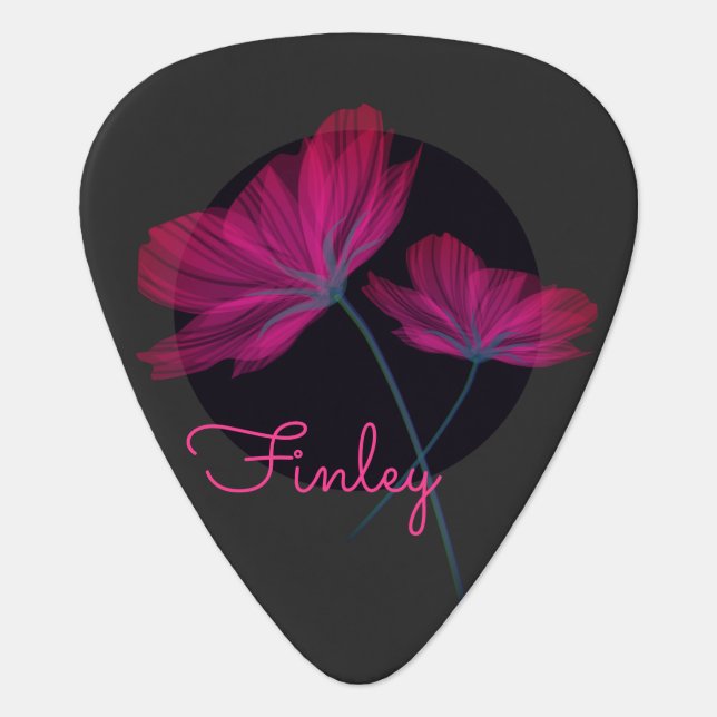    Black and Pink Flowers Elegant Feminine Modern  Guitar Pick (Front)