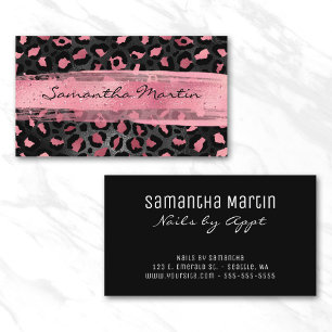 Black and Pink Foil Leopard Spot Brush Stroke Business Card
