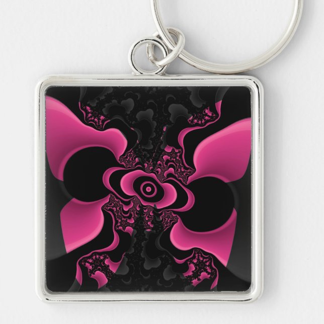 black and pink fractal butterfly keychain (Front)