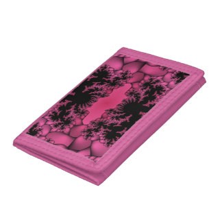black and pink fractal tri-fold wallet