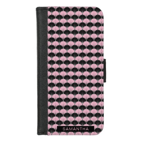 Black and Pink Geometric Wave Pattern iPhone 87 Wallet Case