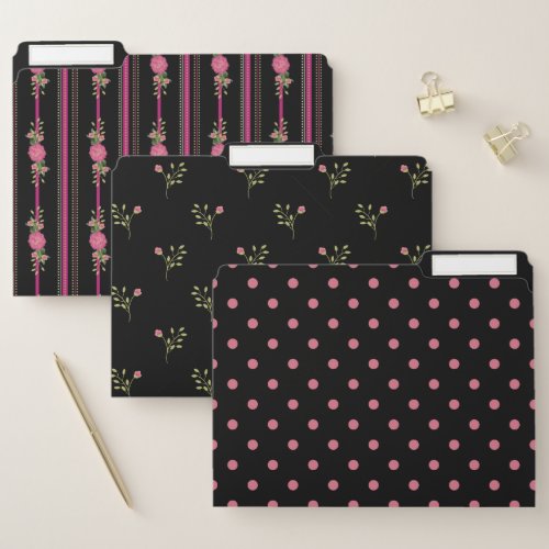 Black and Pink Girly Patterns File Folder Set