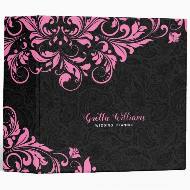 Black And Pink Girly Wedding Lace Binder (Front/Spine)