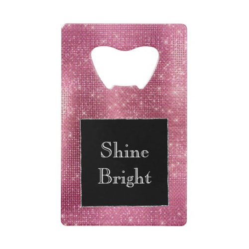 Black and Pink Glam Silver Glitzy Sparkle Wedding  Credit Card Bottle Opener
