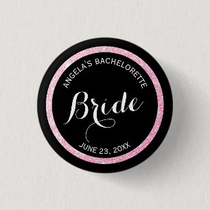 Black and Pink Glitter Brides Bachelorette Party Button