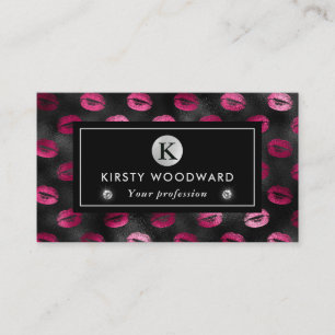 Black and Pink Glitter Glam Lipstick Pattern Business Card
