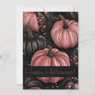 Black and Pink Glitter Halloween Greeting Card