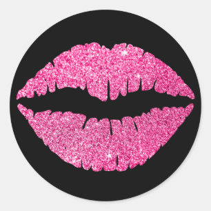 Black and Pink Glitter Lipstick Classic Round Sticker