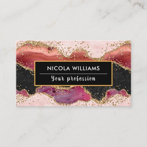 Black and Pink Glitter Marble Agate Business Card