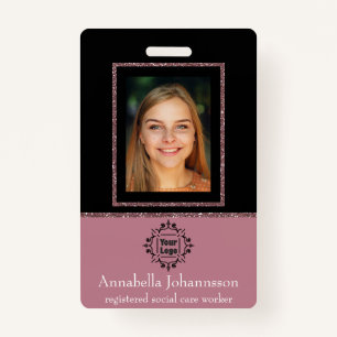 Black and Pink Glitter Professional Photo ID Badge
