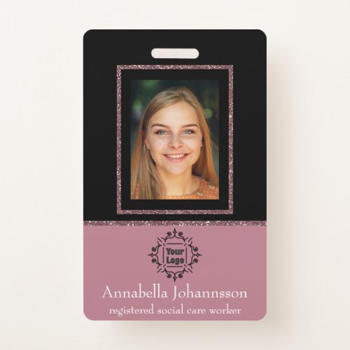 Black and Pink Glitter Professional Photo ID Badge