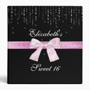 Black and Pink Glitter Sweet Sixteen Photo Album 3 Ring Binder