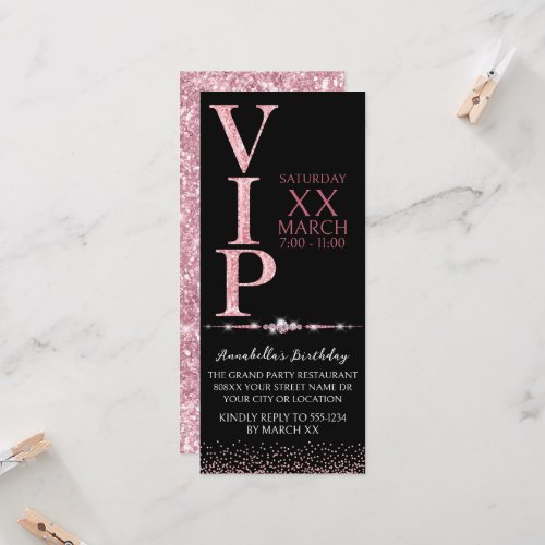 Black and Pink Glitter VIP Ticket Invitation
