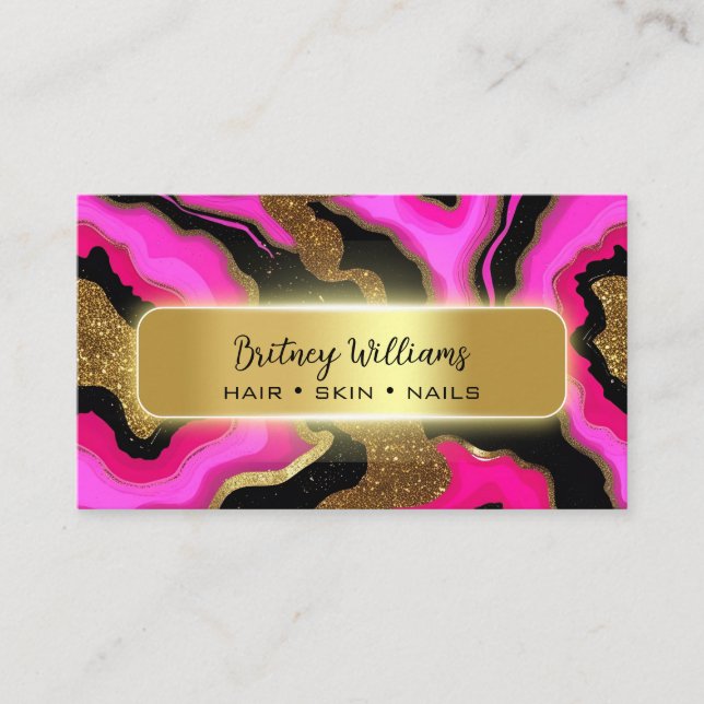 Black and pink Gold Agate Business Card (Front)