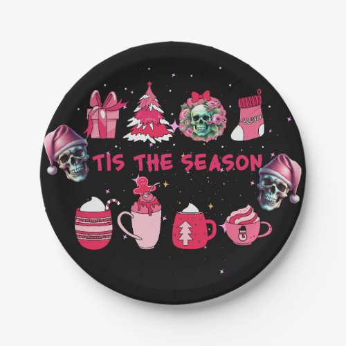 Black and Pink Gothic Christmas Paper Plates