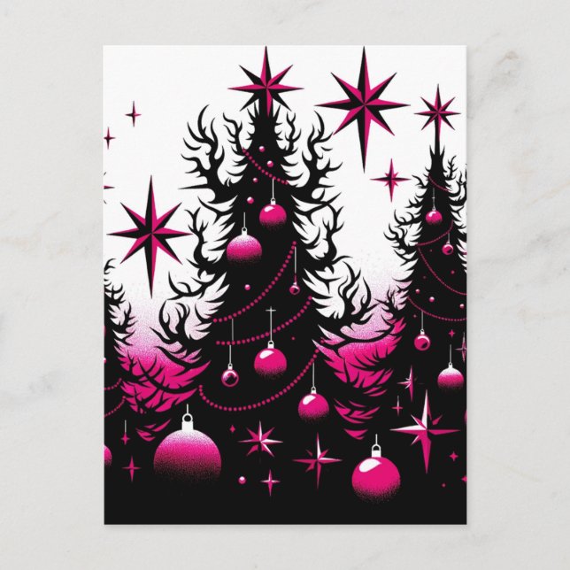 Black and Pink Gothic Christmas Trees Postcard (Front)