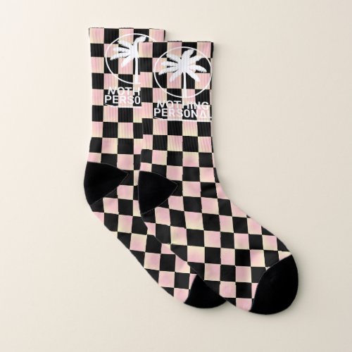 Black and Pink Gradient Checkered Pattern Socks