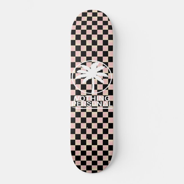 Black and Pink Gradient Checkered Skateboard (Front)