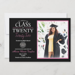 Black and Pink Graduation Invitation with Photo