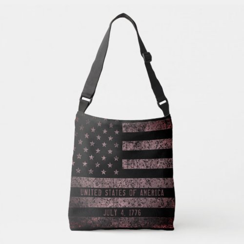 Black and Pink Grunge Vintage American Flag Crossbody Bag