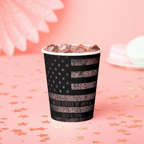 Black and Pink Grunge Vintage American Flag Paper Cups