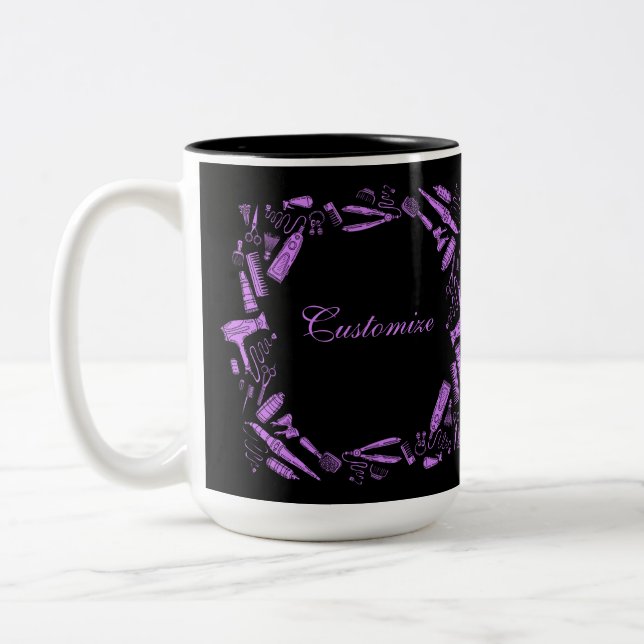 Black And Pink Hair Stylist  Two-Tone Coffee Mug (Left)