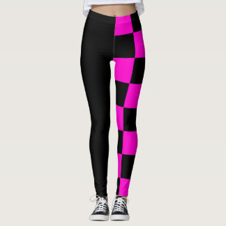 Black and Pink Half and Half Checkers Leggings