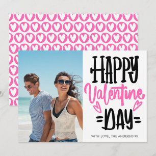 Black and Pink Happy Valentine's Day Script Photo Holiday Card