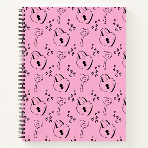 Black and Pink Heart Lock and Key Notebook
