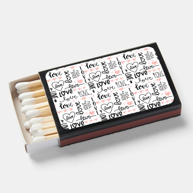 Black and Pink Hearts and Love Messages Matchboxes (Front Open)