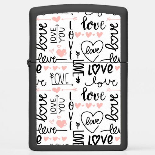 Black and Pink Hearts and Love Messages Zippo Lighter
