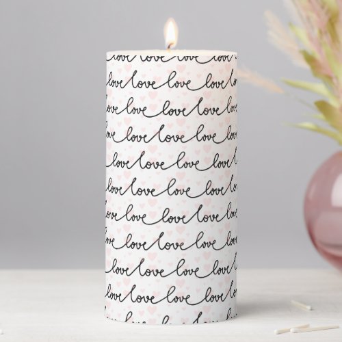 Black and Pink Hearts And Love Pillar Candle