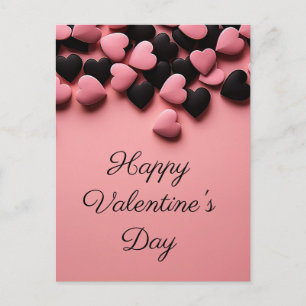 Black and pink hearts on pink ground Valentine's Postcard