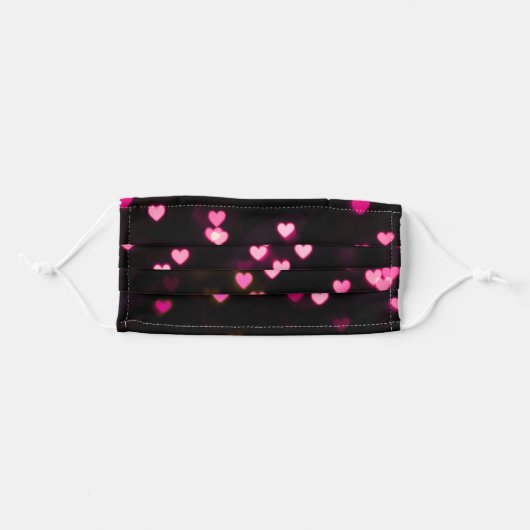 Black and Pink Hearts Pattern Cute Adult Cloth Face Mask (Front, Folded)