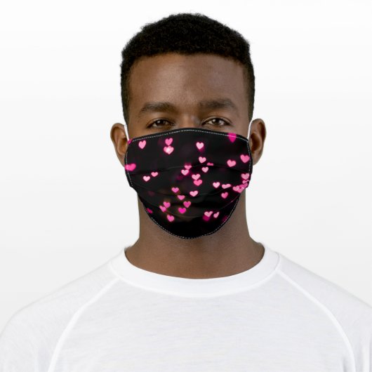Black and Pink Hearts Pattern Cute Adult Cloth Face Mask (Worn)