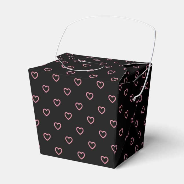 Black And Pink Hearts Polka Dot Pattern Favor Box (Front Side)