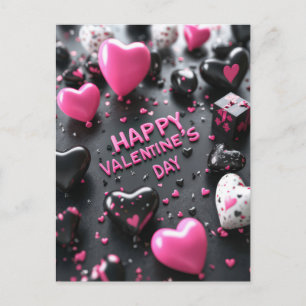 Black and Pink Hearts Valentine's Greeting Postcard