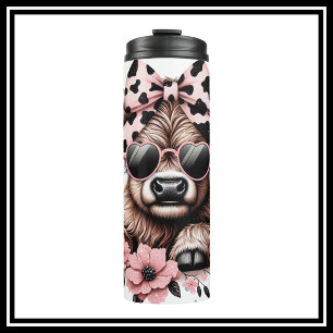 Black and Pink Highland Cow Thermal Tumbler