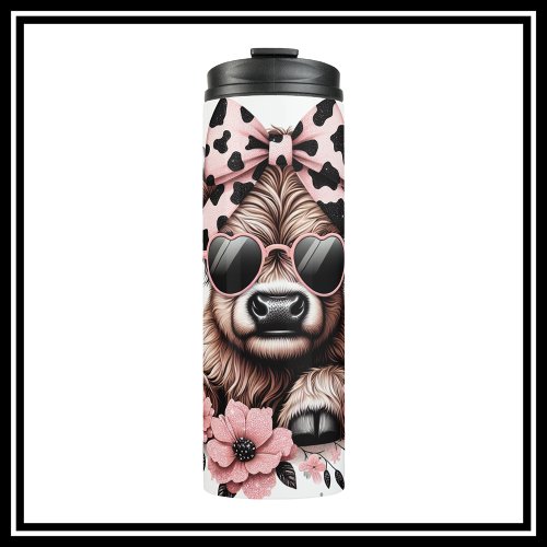 Black and Pink Highland Cow  Thermal Tumbler