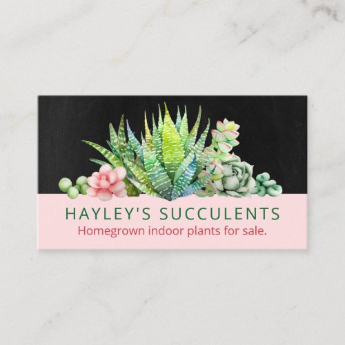Black And Pink Homegrown Succulent Plant Business Card