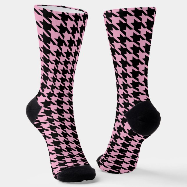 Black and pink Houndstooth pattern Socks (Angled)