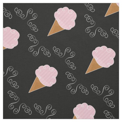 Black and Pink Ice Cream Cone Swirls Fabric