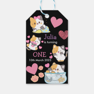 black and pink kids birthday gift tags