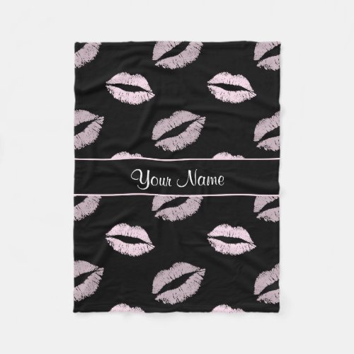 Black and Pink Kisses Fleece Blanket