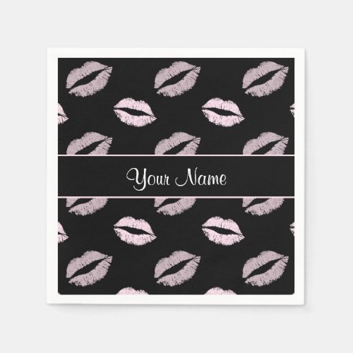 Black and Pink Kisses Paper Napkins