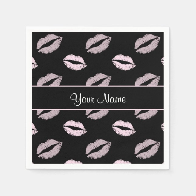 Black and Pink Kisses Paper Napkins (Front)
