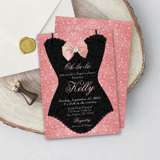 Black and Pink Lace Corset Bridal Lingerie Shower Invitation