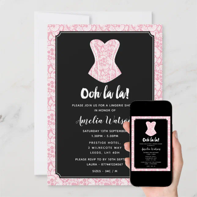 Black And Pink Lace Lingerie Shower Invitation Zazzle