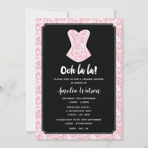 Black and Pink Lace Lingerie Shower Invitation